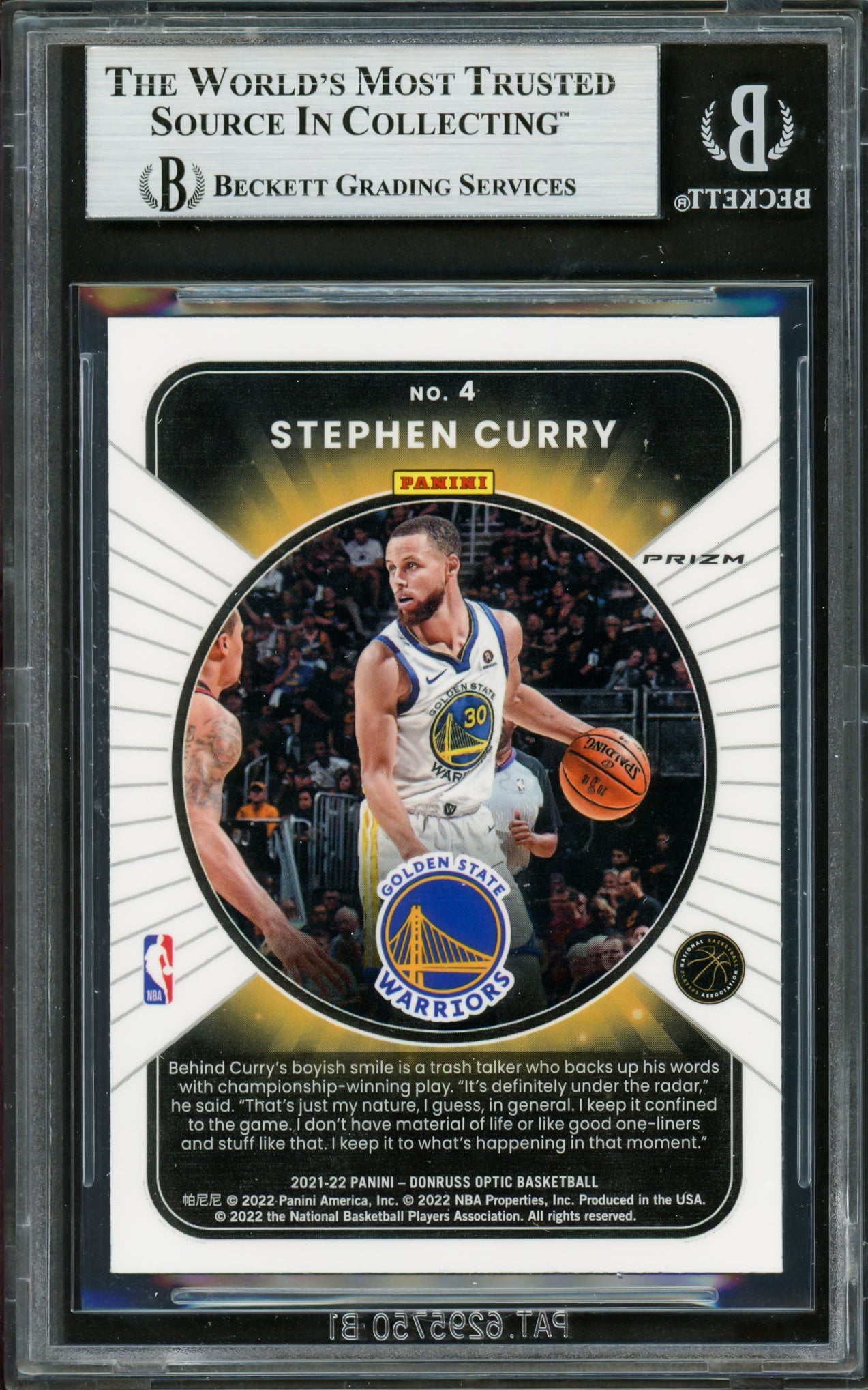 Stephen Curry Autographed 2021-22 Donruss Optic Prizm Winner Stays Card #4 Golden State Warriors Beckett BAS #16714125