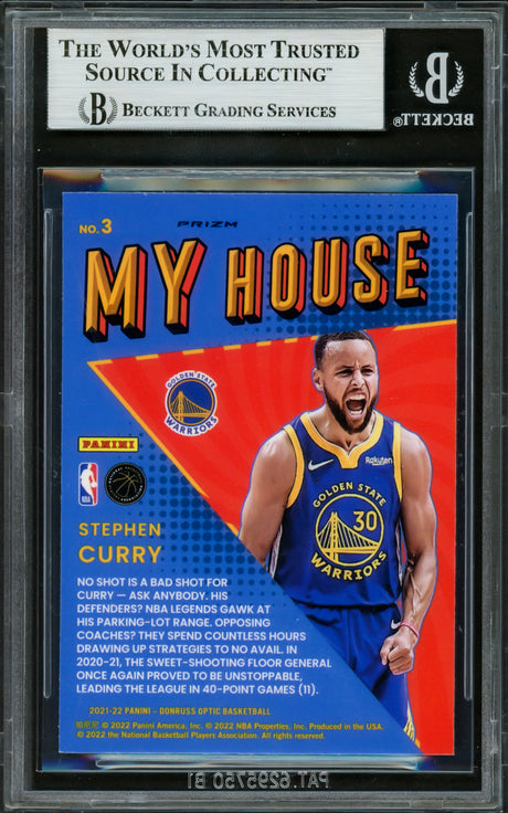 Stephen Curry Autographed 2021-22 Donruss Optic My House Purple Prizm Card #3 Golden State Warriors Beckett BAS #16714189