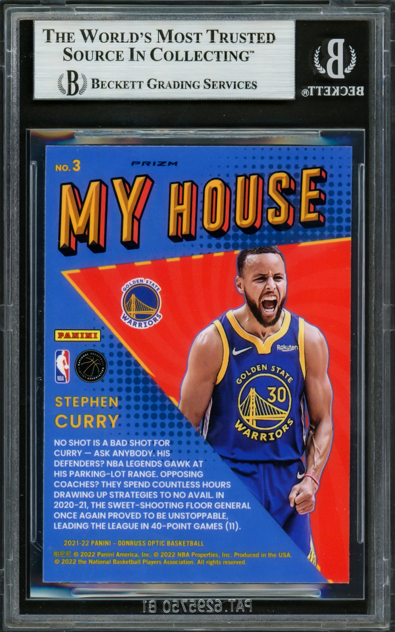 Stephen Curry Autographed 2021-22 Donruss Optic My House Purple Prizm Card #3 Golden State Warriors Beckett BAS #16714188