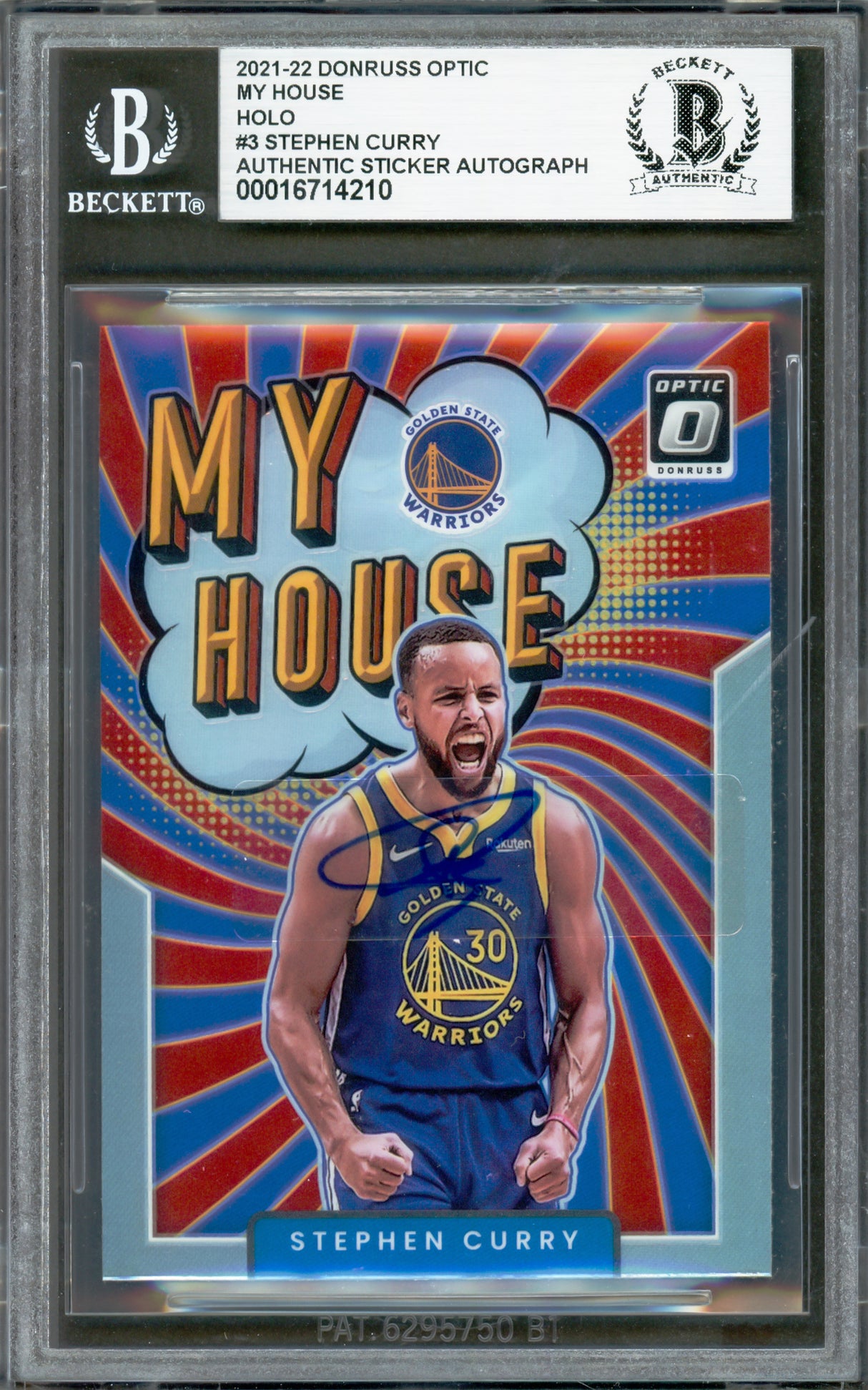 Stephen Curry Autographed 2021-22 Donruss Optic My House Prizm Card #3 Golden State Warriors Beckett BAS #16714210