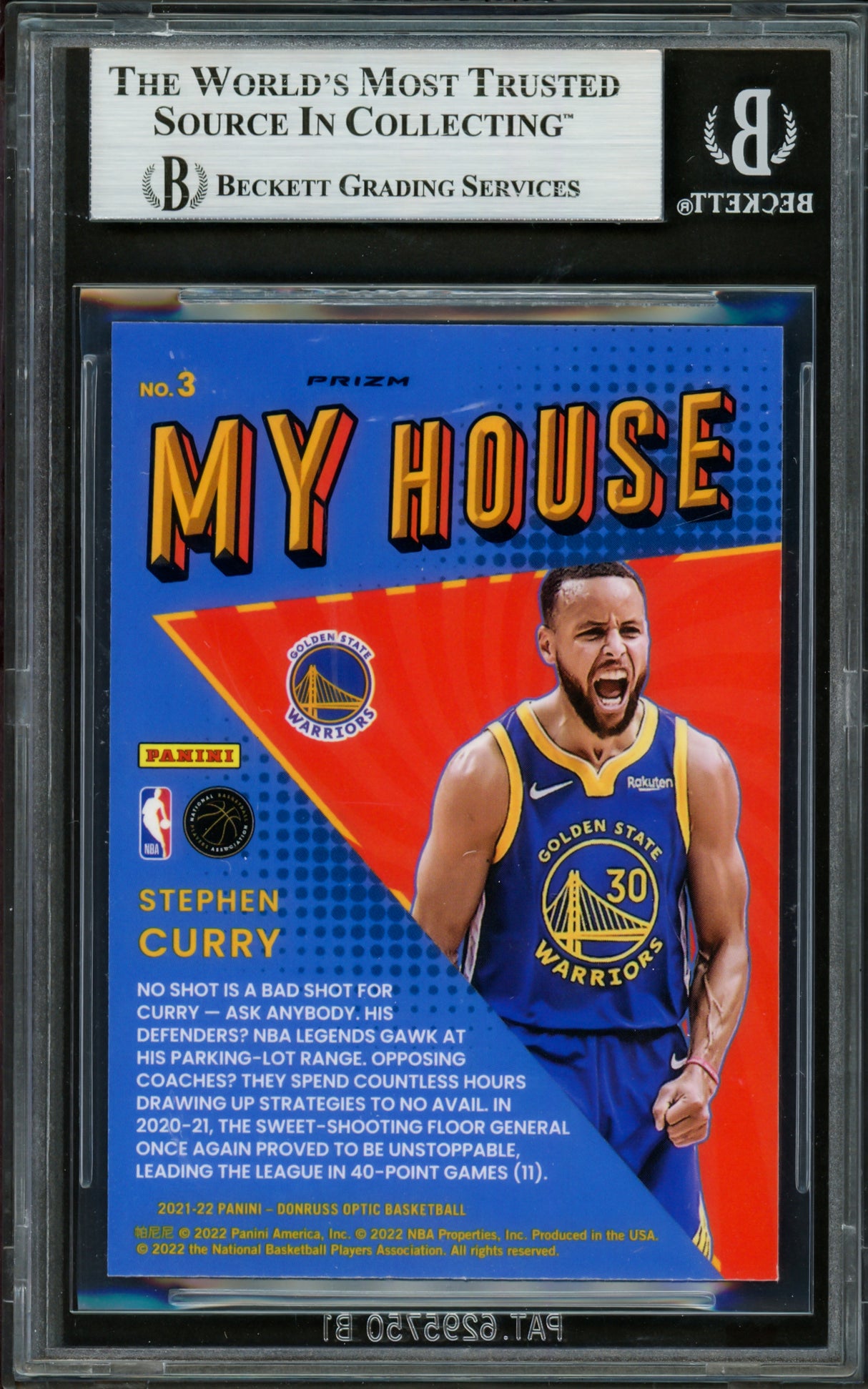 Stephen Curry Autographed 2021-22 Donruss Optic My House Prizm Card #3 Golden State Warriors Beckett BAS #16714210