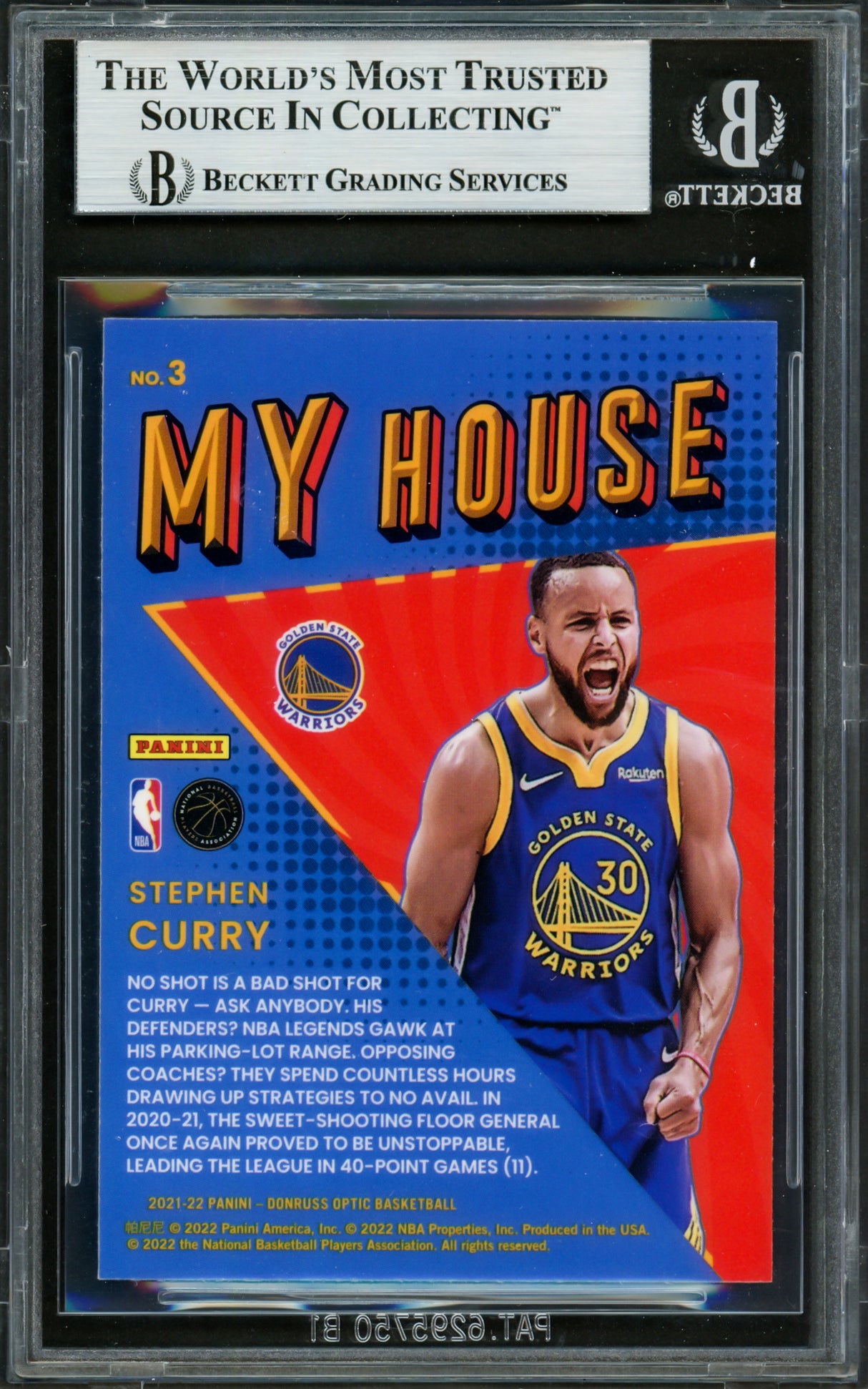 Stephen Curry Autographed 2021-22 Donruss Optic My House Card #3 Golden State Warriors Beckett BAS #16714251