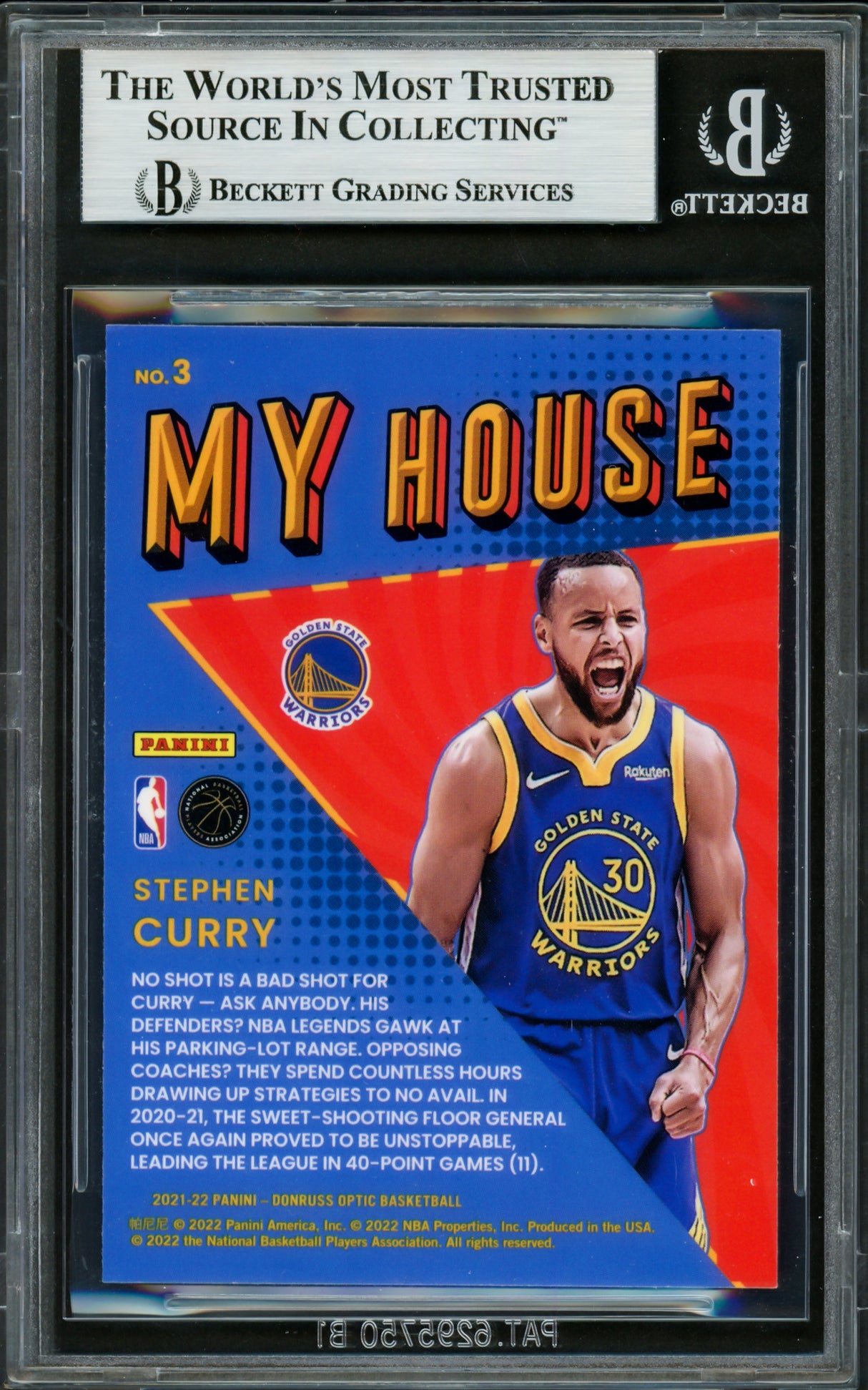 Stephen Curry Autographed 2021-22 Donruss Optic My House Card #3 Golden State Warriors Beckett BAS #16714250