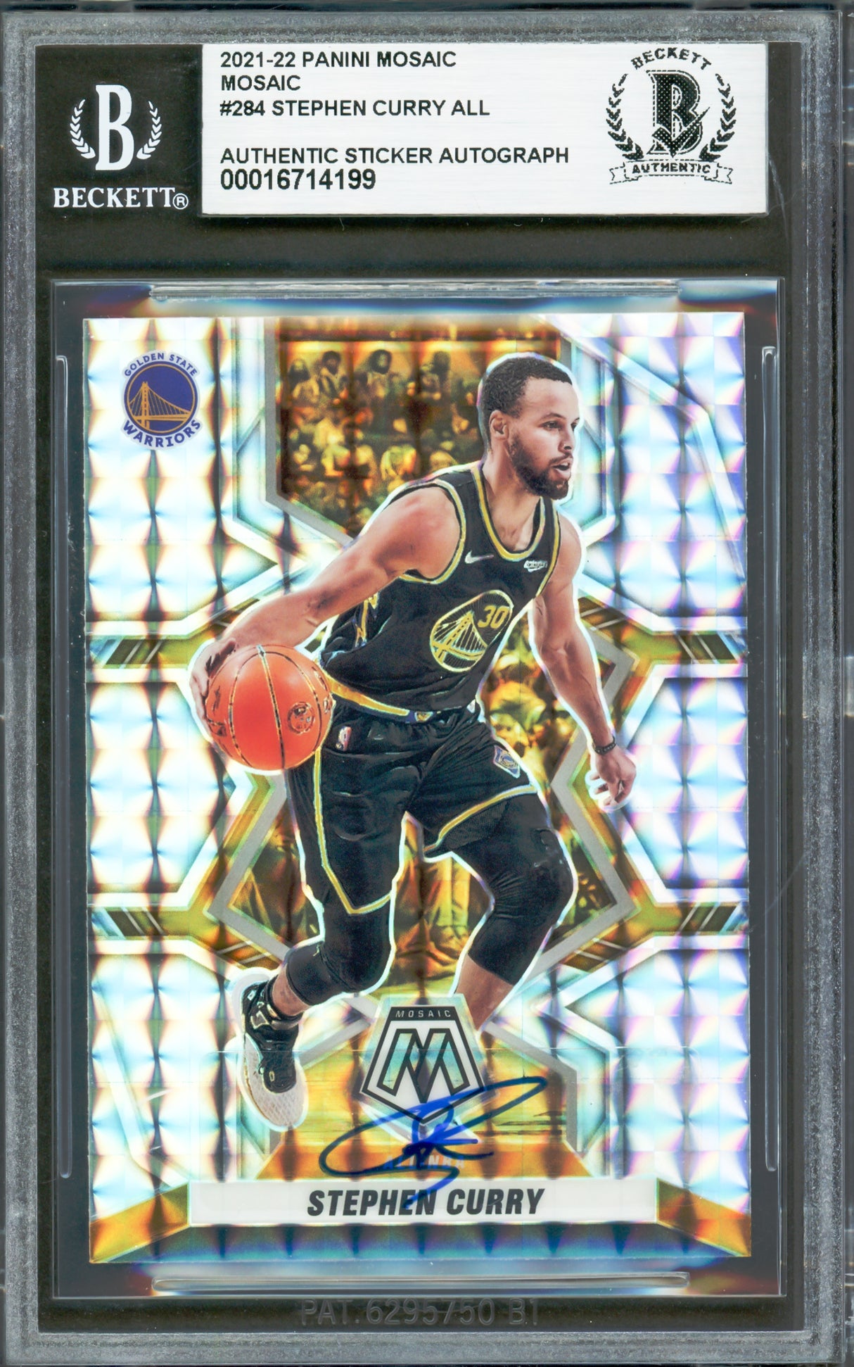 Stephen Curry Autographed 2021-22 Panini Mosaic Silver Prizm Card #284 Golden State Warriors Beckett BAS #16714199