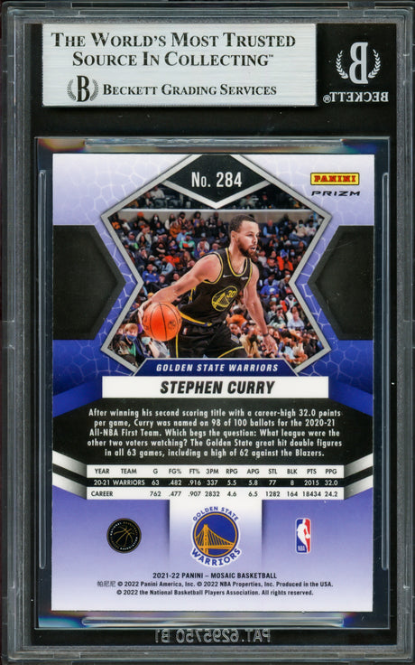 Stephen Curry Autographed 2021-22 Panini Mosaic Green Prizm Card #284 Golden State Warriors Beckett BAS #16714225