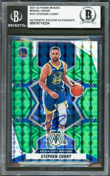 Stephen Curry Autographed 2021-22 Panini Mosaic Green Prizm Card #101 Golden State Warriors Beckett BAS #16714234