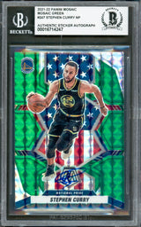 Stephen Curry Autographed 2021-22 Panini Mosaic Green Prizm Card #247 Golden State Warriors Beckett BAS #16714247