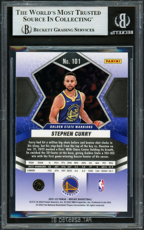 Stephen Curry Autographed 2021-22 Panini Mosaic Card #101 Golden State Warriors Beckett BAS #16714290