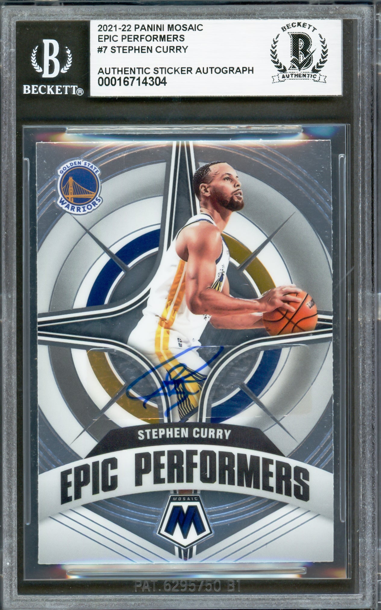 Stephen Curry Autographed 2021-22 Panini Mosaic Epic Performers Card #7 Golden State Warriors Beckett BAS #16714304