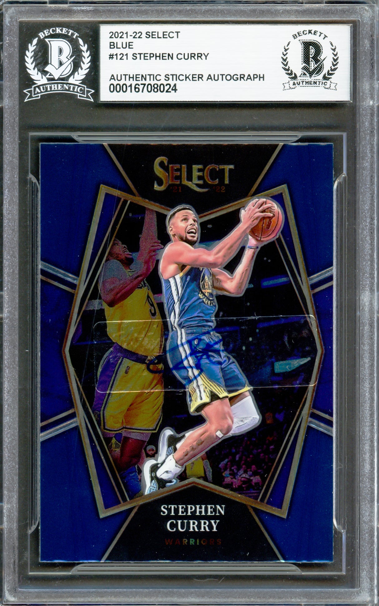 Stephen Curry Autographed 2021-22 Select Blue Card #121 Golden State Warriors Beckett BAS #16708024