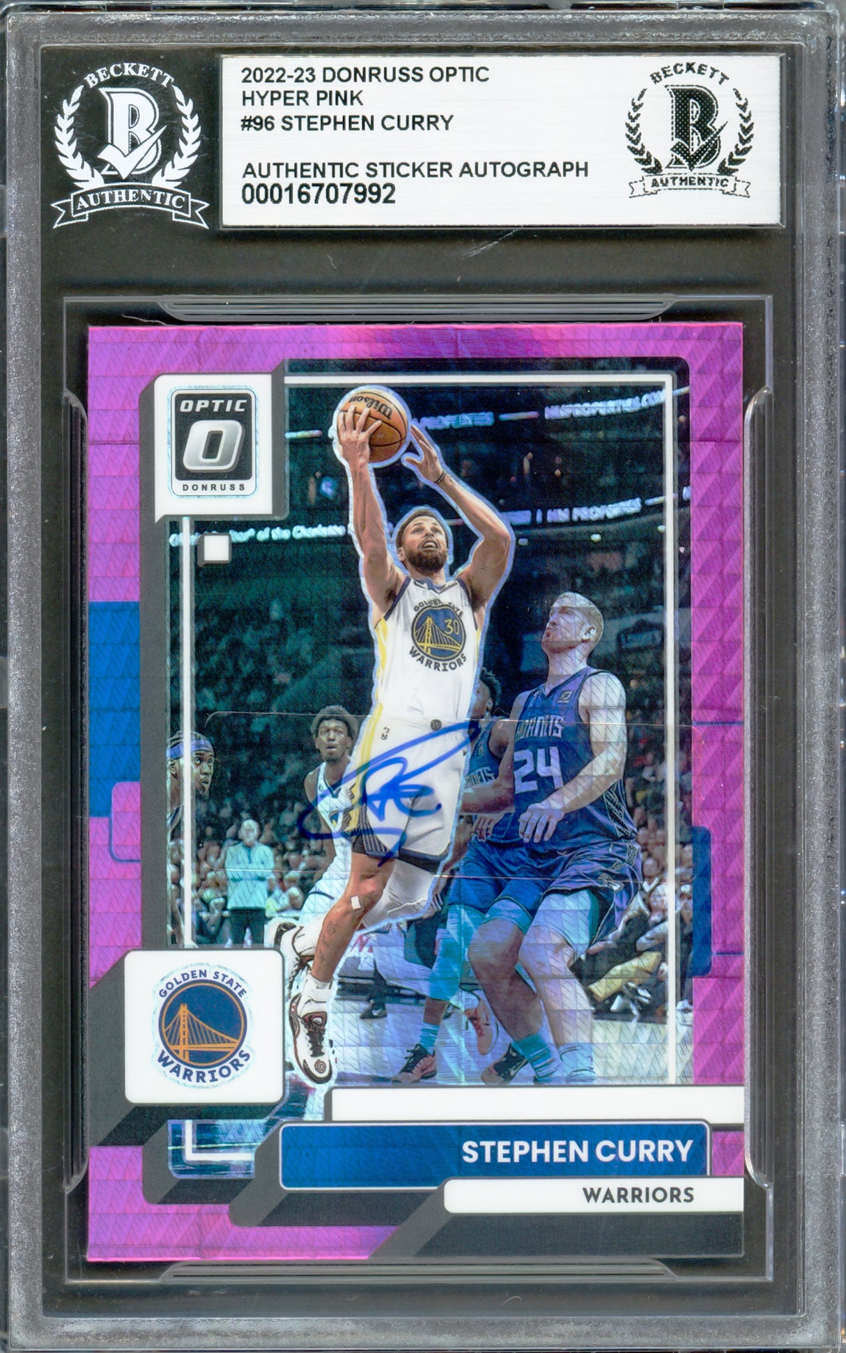 Stephen Curry Autographed 2022-23 Donruss Optic Pink Prizm Card #96 Golden State Warriors Beckett BAS #16707992