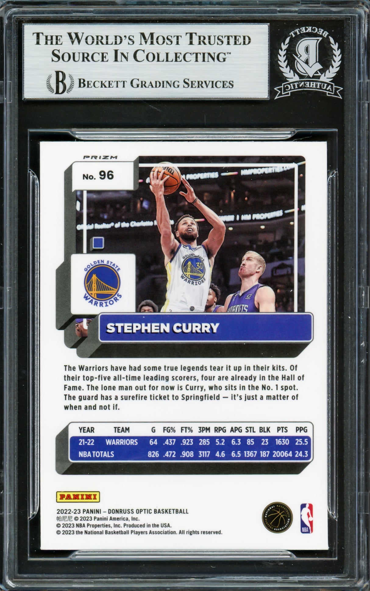 Stephen Curry Autographed 2022-23 Donruss Optic Pink Prizm Card #96 Golden State Warriors Beckett BAS #16707992