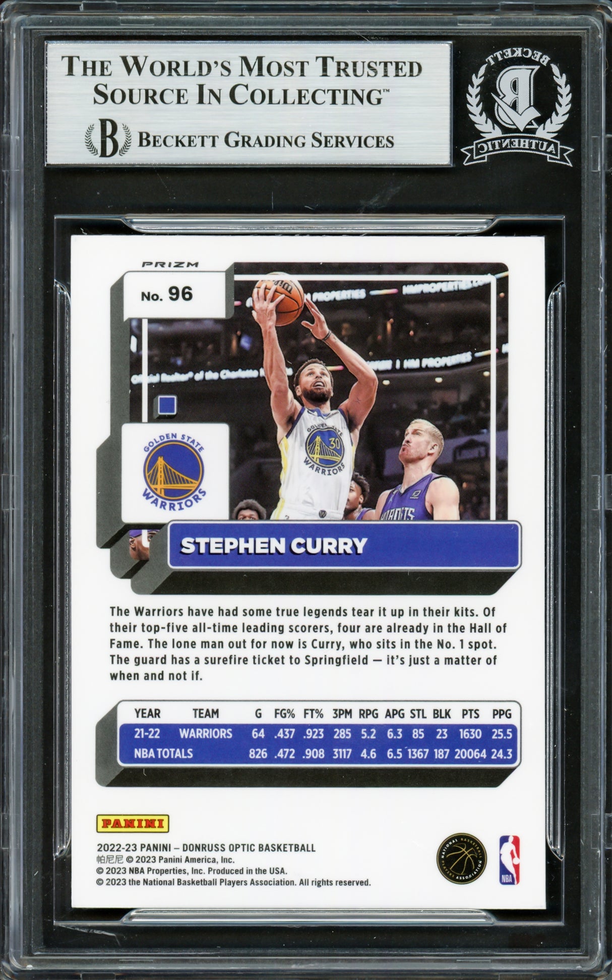 Stephen Curry Autographed 2022-23 Donruss Optic Pink Prizm Card #96 Golden State Warriors Beckett BAS #16707991