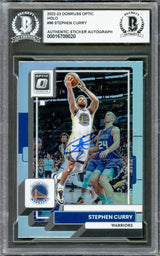 Stephen Curry Autographed 2022-23 Donruss Optic Silver Prizm Card #96 Golden State Warriors Beckett BAS #16708020