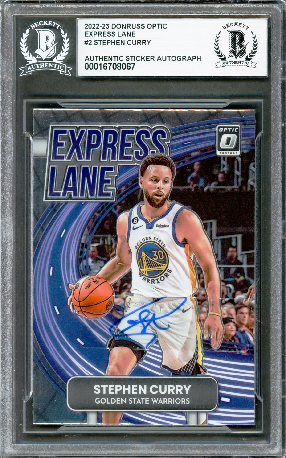 Stephen Curry Autographed 2022-23 Donruss Optic Express Lane Card #2 Golden State Warriors Beckett BAS #16708067