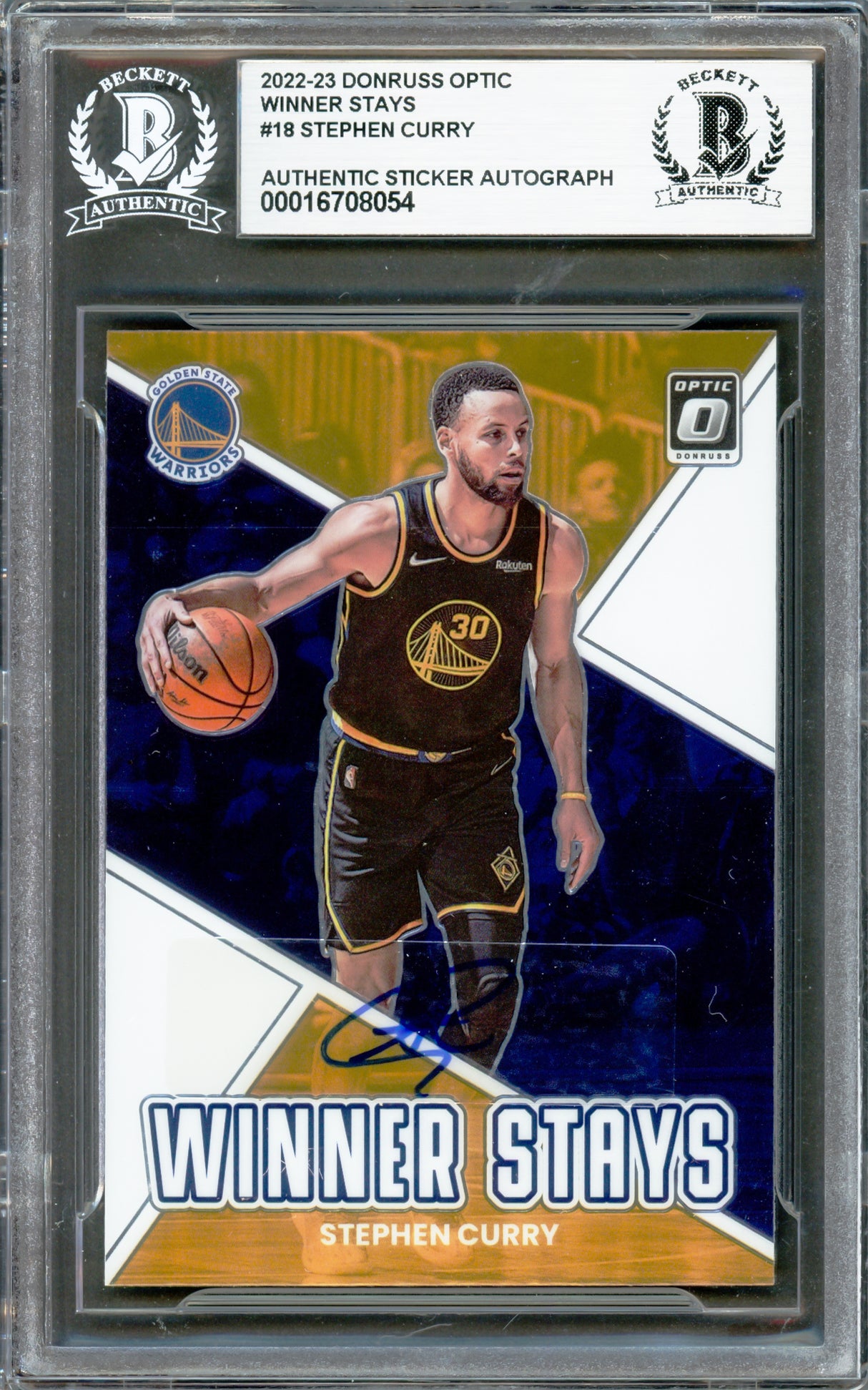 Stephen Curry Autographed 2022-23 Donruss Optic Winner Stays Card #18 Golden State Warriors Beckett BAS #16708054