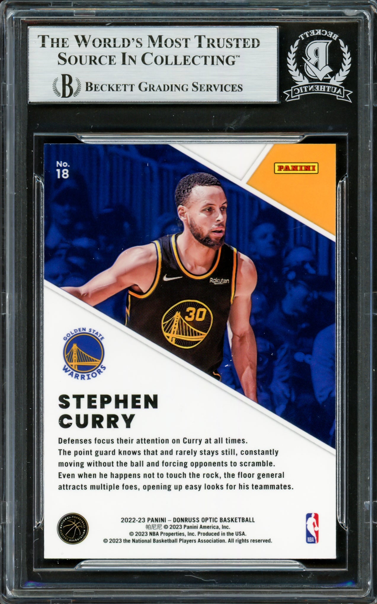 Stephen Curry Autographed 2022-23 Donruss Optic Winner Stays Card #18 Golden State Warriors Beckett BAS #16708054