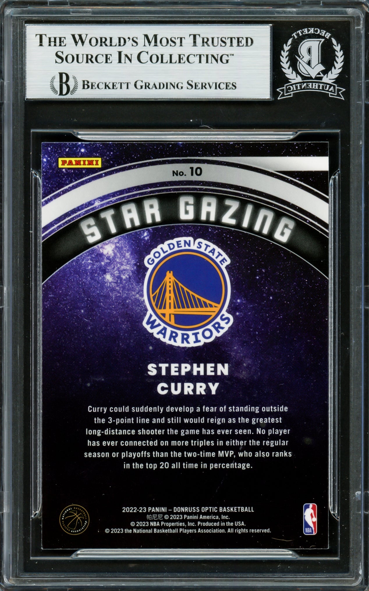 Stephen Curry Autographed 2022-23 Donruss Optic Star Gazing Card #10 Golden State Warriors Beckett BAS #16708068