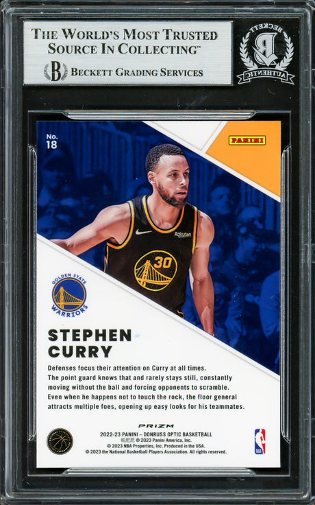 Stephen Curry Autographed 2022-23 Donruss Optic Winner Stays Prizm Card #18 Golden State Warriors Beckett BAS #16708097