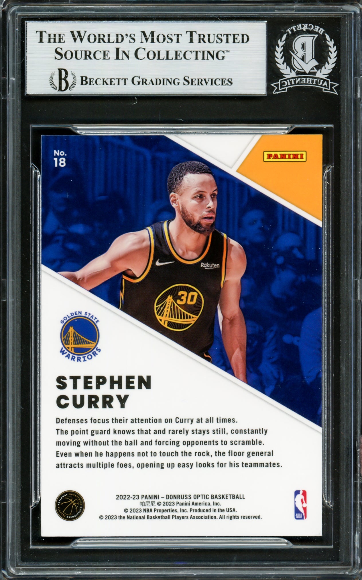 Stephen Curry Autographed 2022-23 Donruss Optic Winner Stays Card #18 Golden State Warriors Beckett BAS #16708085