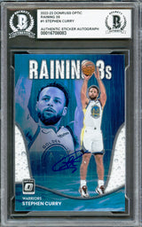 Stephen Curry Autographed 2022-23 Donruss Optic Raining 3's Card #1 Golden State Warriors Beckett BAS #16708083