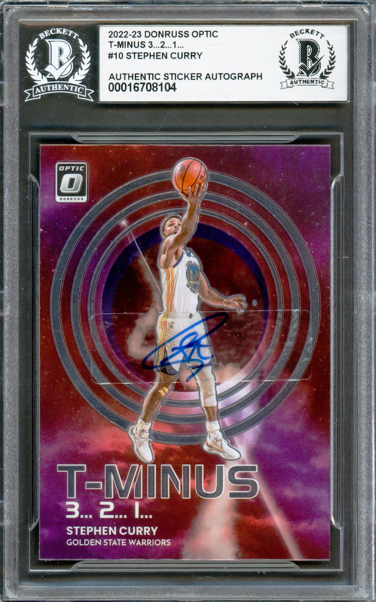 Stephen Curry Autographed 2022-23 Donruss Optic T-Minus Card #10 Golden State Warriors Beckett BAS #16708104