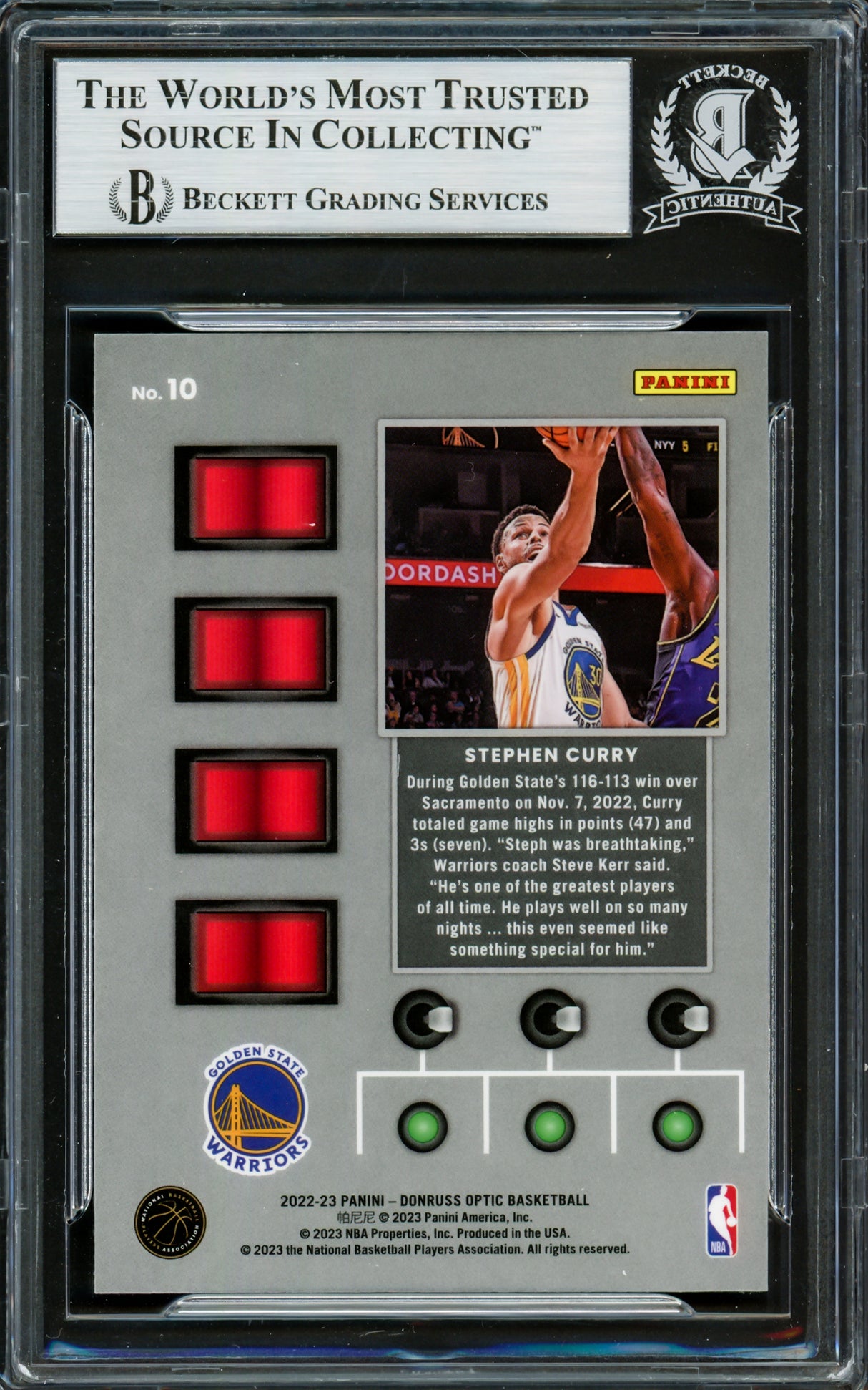 Stephen Curry Autographed 2022-23 Donruss Optic T-Minus Card #10 Golden State Warriors Beckett BAS #16708104