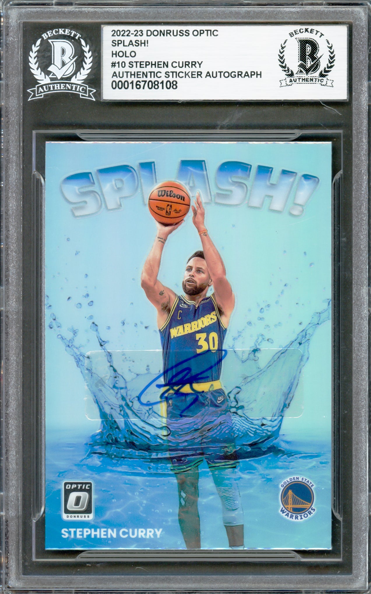 Stephen Curry Autographed 2022-23 Donruss Optic Splash Prizm Card #10 Golden State Warriors Beckett BAS #16708108