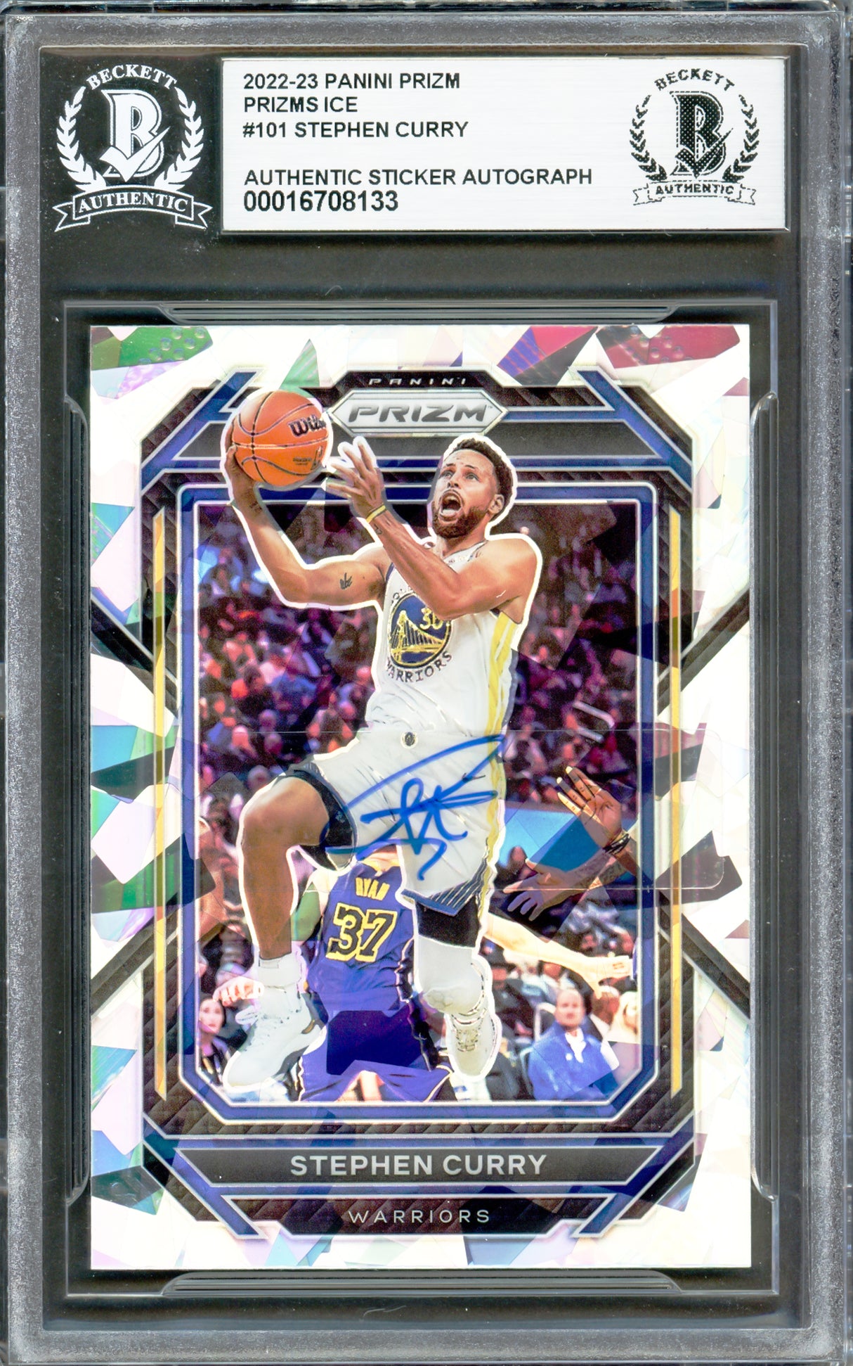 Stephen Curry Autographed 2022-23 Panini Prizm Silver Prizms Ice Card #101 Golden State Warriors Beckett BAS #16708133