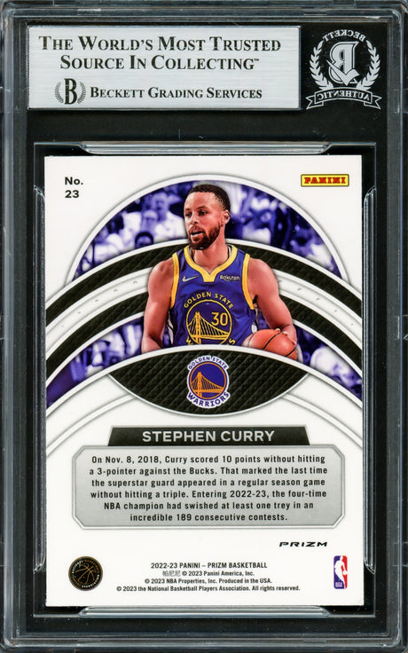 Stephen Curry Autographed 2022-23 Panini Prizm Green Dominance Card #23 Golden State Warriors Beckett BAS #16708136