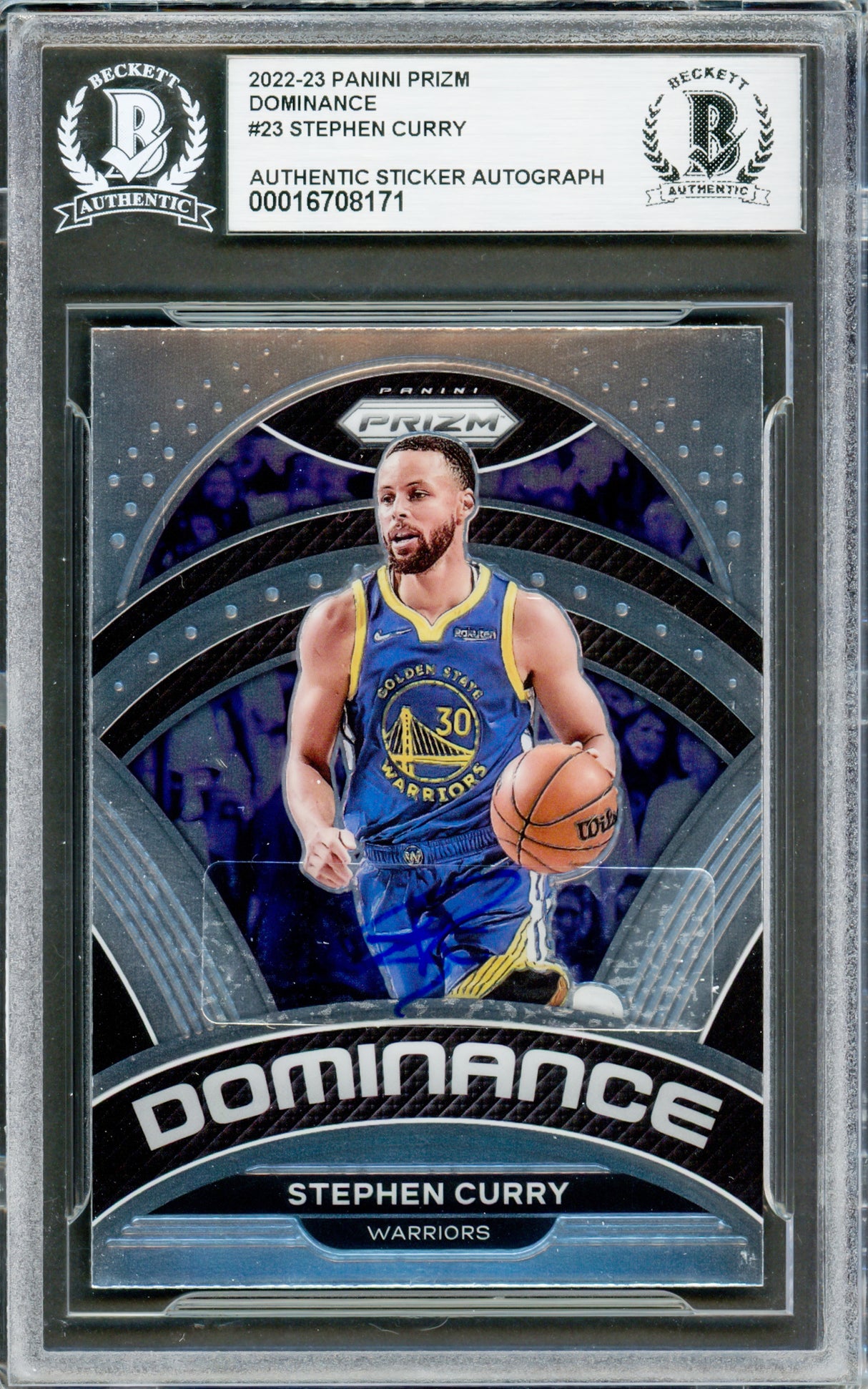 Stephen Curry Autographed 2022-23 Panini Prizm Dominance Card #23 Golden State Warriors Beckett BAS #16708171