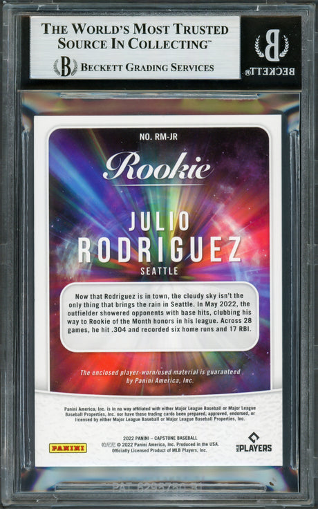 Julio Rodriguez Autographed 2022 Panini Capstone Rookie Card #RM-JR Seattle Mariners Jersey Relic Beckett BAS #16706271