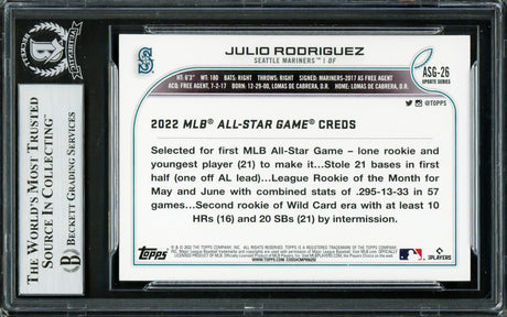 Julio Rodriguez Autographed 2022 Topps Update All Star Rookie Card #ASG26 Seattle Mariners Beckett BAS #16706763