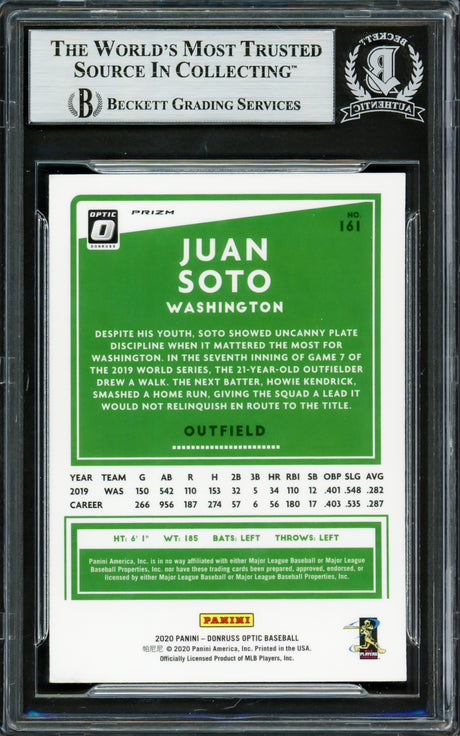 Juan Soto Autographed 2020 Donruss Optic Blue & White Prizm Card #161 New York Yankees Beckett BAS #16704135