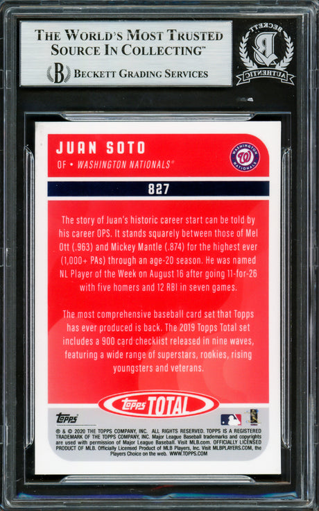 Juan Soto Autographed 2020 Topps Total Card #827 New York Yankees Beckett BAS #16704298