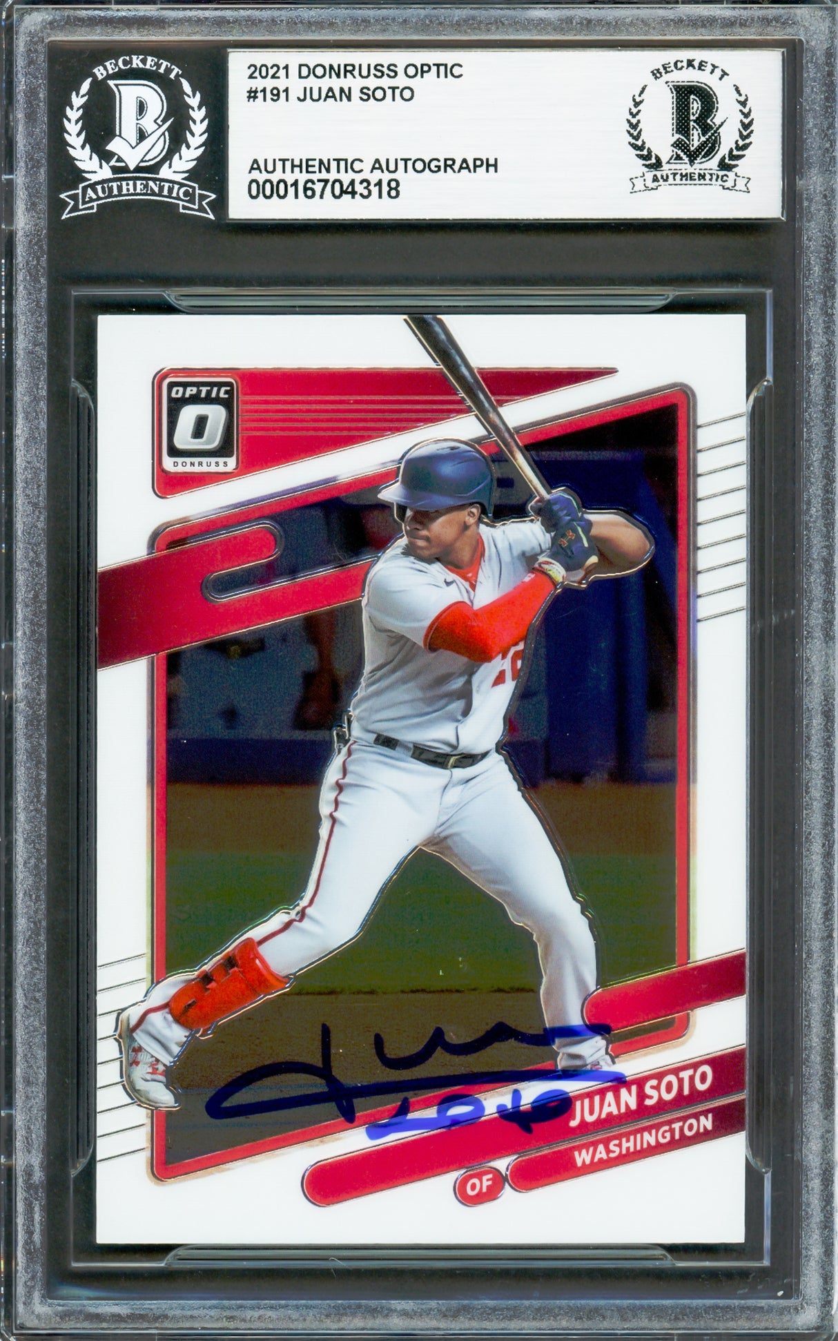 Juan Soto Autographed 2021 Donruss Optic Card #191 New York Yankees Beckett BAS #16704318