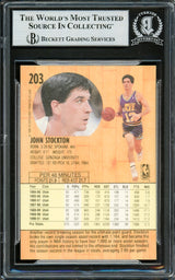 John Stockton Autographed 1991-92 Fleer Card #203 Utah Jazz Beckett BAS #16705022