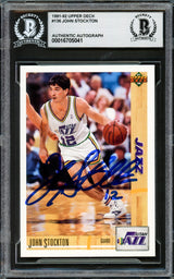 John Stockton Autographed 1991-92 Upper Deck Card #136 Utah Jazz Beckett BAS #16705041