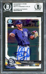 Fernando Tatis Jr. Autographed 2018 Bowman Chrome Rookie Card #BCP114 San Diego Padres Beckett BAS #16705134