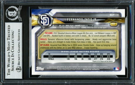 Fernando Tatis Jr. Autographed 2018 Bowman Chrome Rookie Card #BCP114 San Diego Padres Beckett BAS #16705134