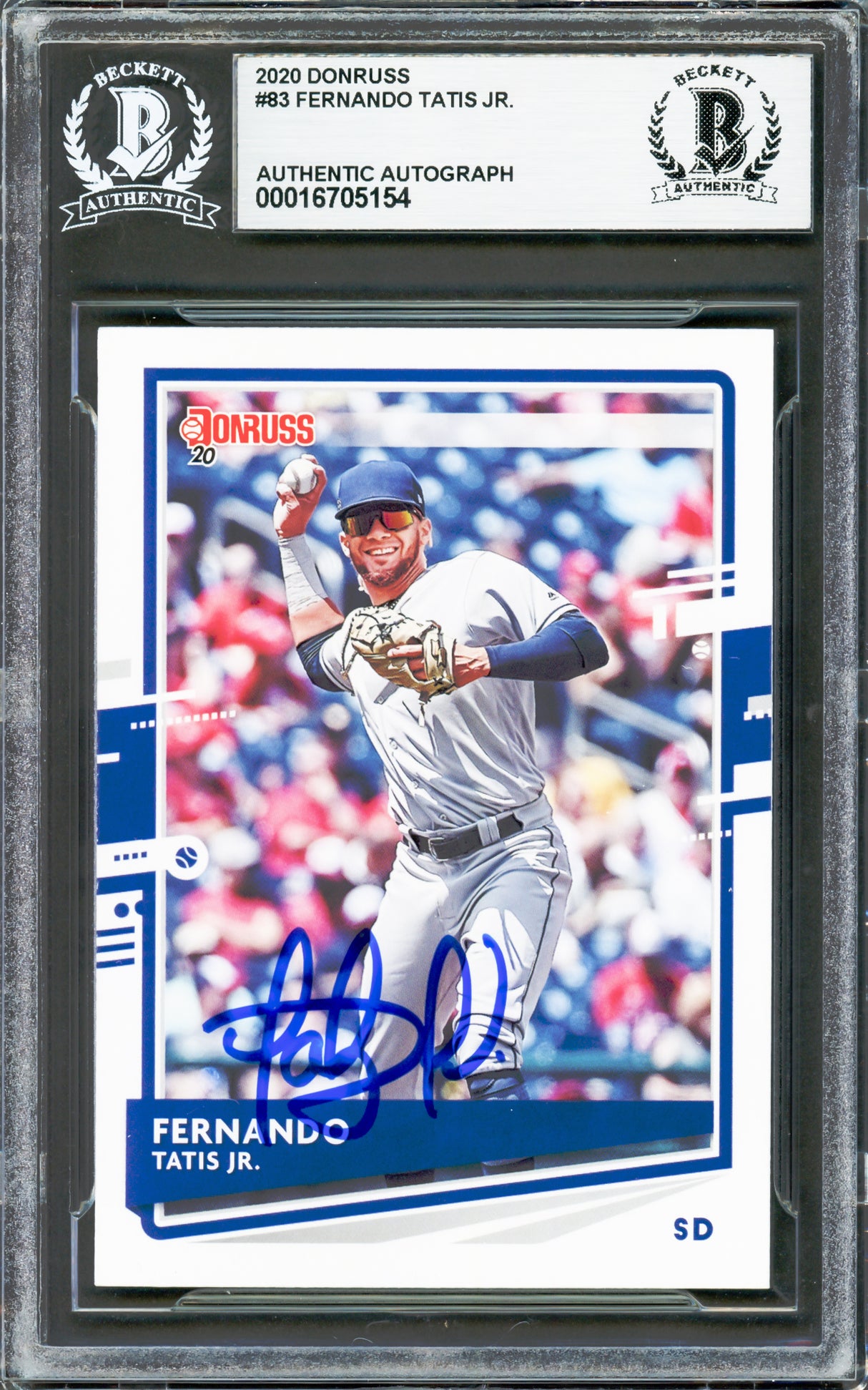 Fernando Tatis Jr. Autographed 2020 Donruss Card #83 San Diego Padres Beckett BAS #16705154