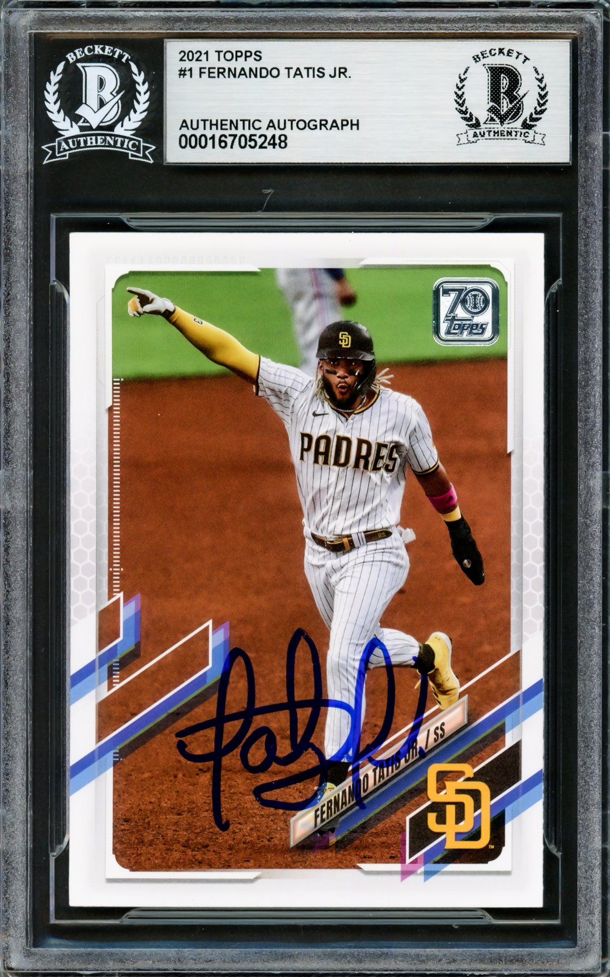 Fernando Tatis Jr. Autographed 2021 Topps Card #1 San Diego Padres Beckett BAS #16705428