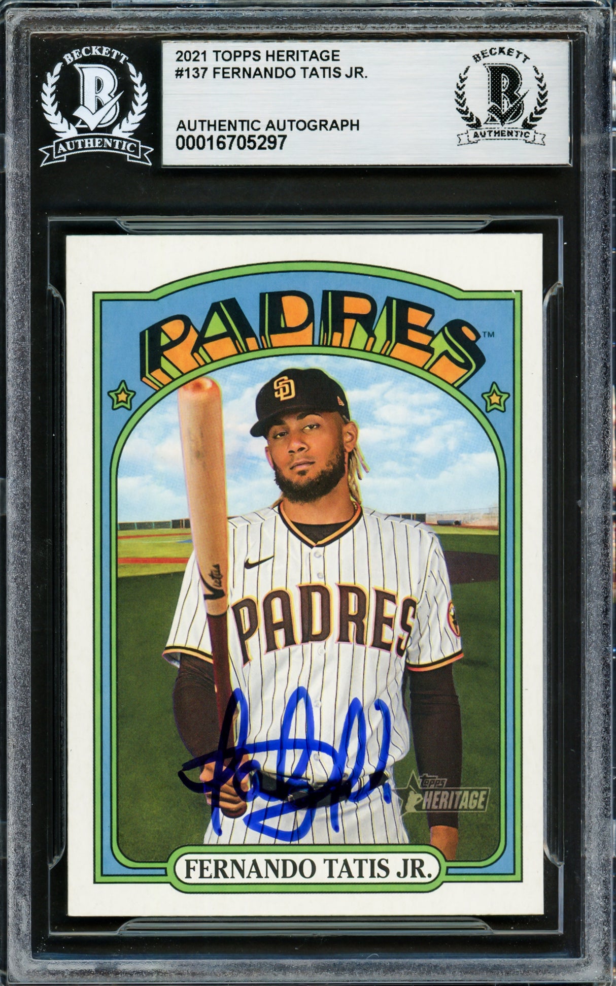 Fernando Tatis Jr. Autographed 2021 Topps Heritage Card #137 San Diego Padres Beckett BAS #16705297