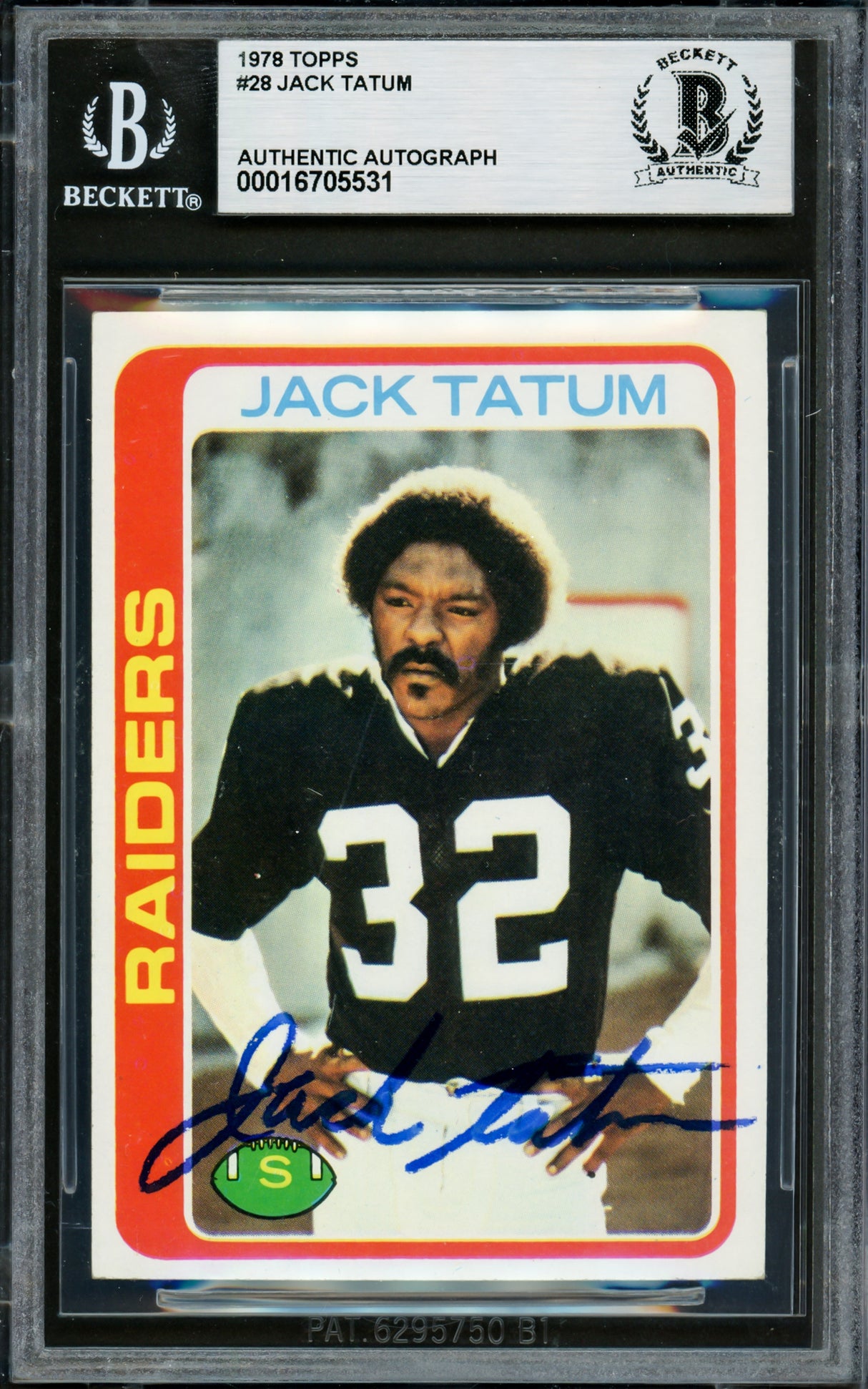 Jack Tatum Autographed 1978 Topps Card #28 Oakland Raiders Beckett BAS #16705531