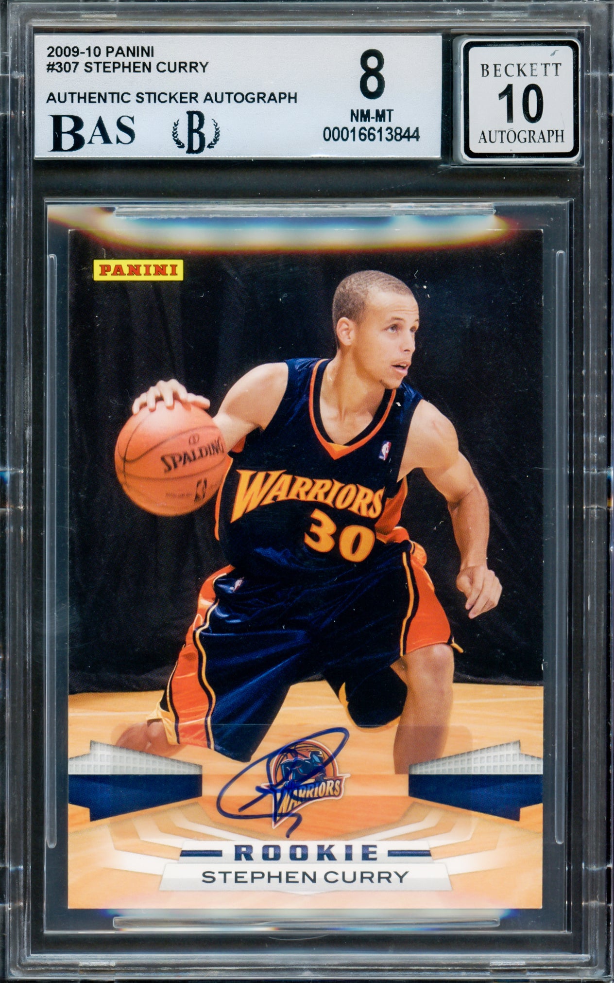 Stephen Curry Autographed 2009-10 Panini Rookie Card #307 Golden State Warriors BGS 8 Auto Grade Gem Mint 10 Beckett BAS #16613844