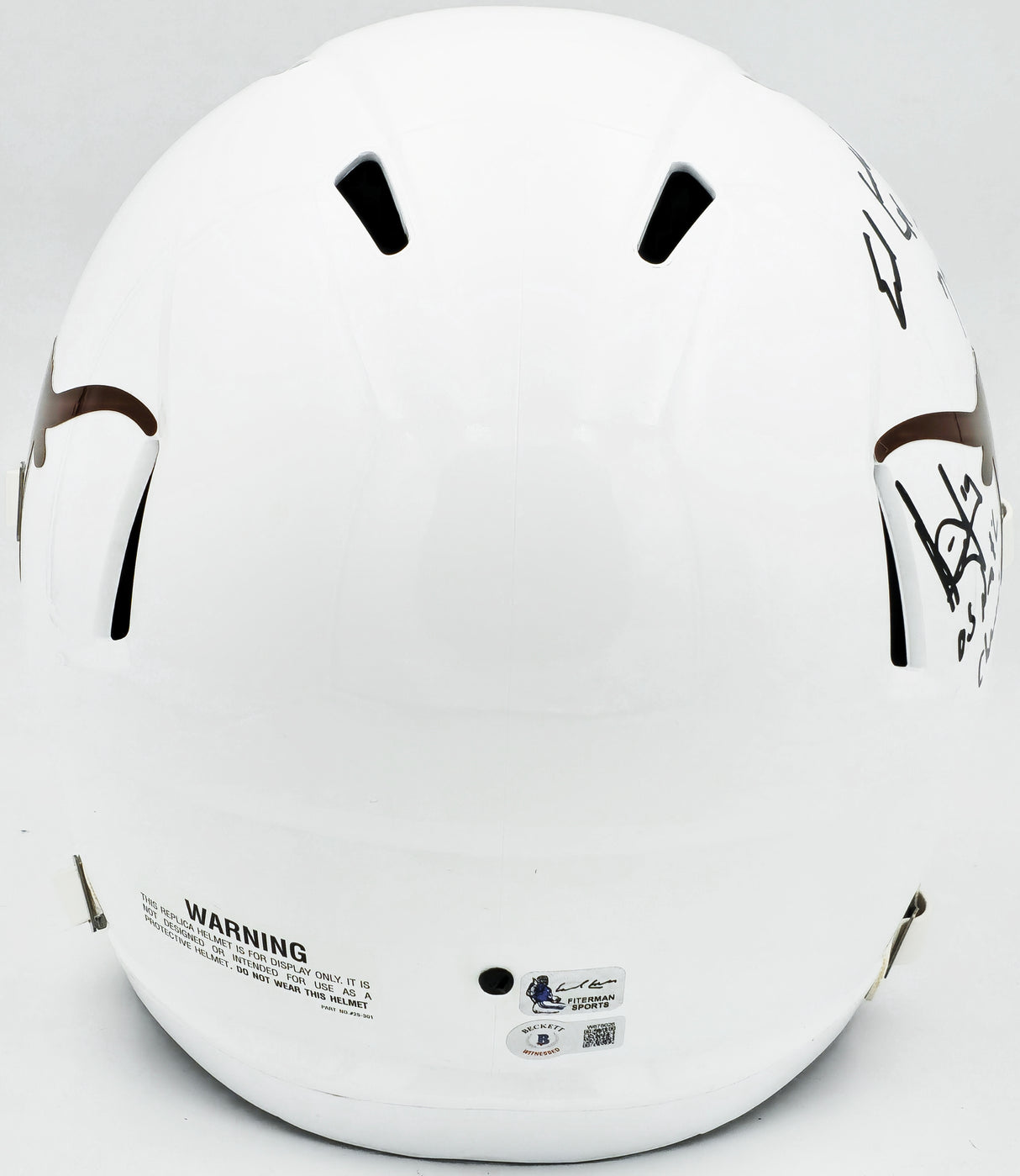 Earl Campbell, Vince Young and Ricky Williams Autographed Texas Longhorns White Full Size Replica Speed Helmet "Heisman" Beckett BAS Witness Stock #228068