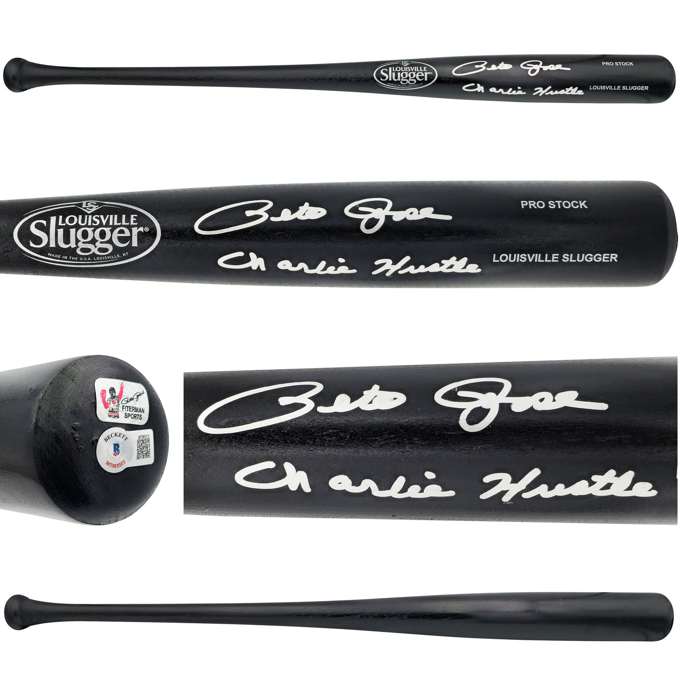 Pete Rose Autographed Black Louisville Slugger Pro Stock Baseball Bat Cincinnati Reds "Charlie Hustle" Beckett BAS Witness Stock #228085