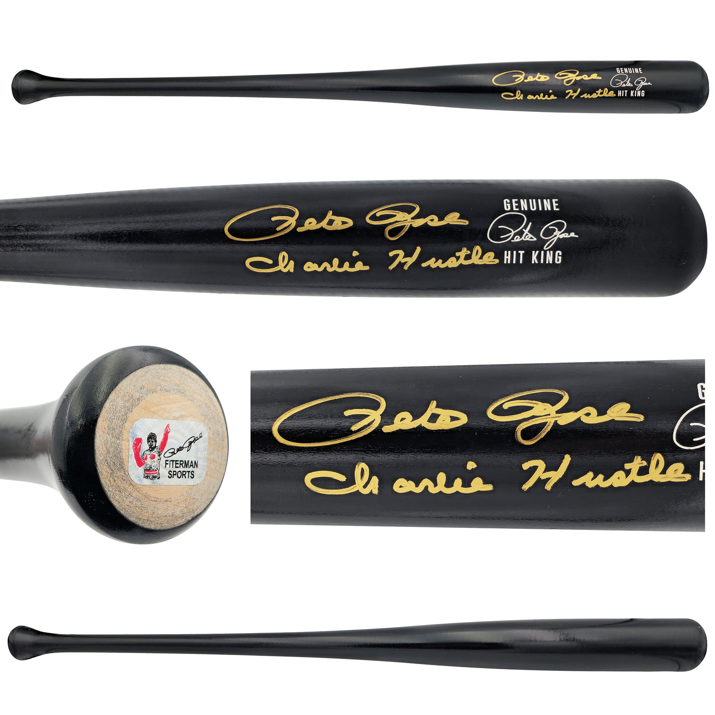 Pete Rose Autographed Black Custom Hit King Baseball Bat Cincinnati Reds "Charlie Hustle" (Residue on Bat) PR Holo Stock #228083