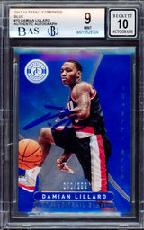 Damian Lillard Autographed 2012-13 Panini Totally Certified Blue Rookie Card #70 Portland Trail Blazers BGS 9 Auto Grade Gem Mint 10 #/299 Beckett BAS Stock #214864