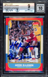 Hakeem Olajuwon Autographed 1986-87 Fleer Rookie Card #82 Houston Rockets BGS 9 Auto Grade Gem Mint 10 "The Dream" Beckett BAS #15530328